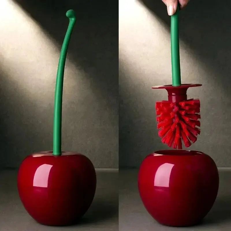 Creative Cherry Shape Red Toilet Brush and Holder Set for Bathroom Decor