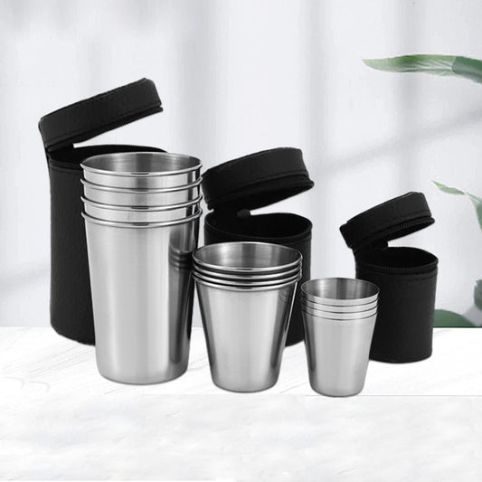 Outdoor Stainless Steel Mini Cups Set with Case – Portable Drinkware for Whisky, Wine, and Travel"