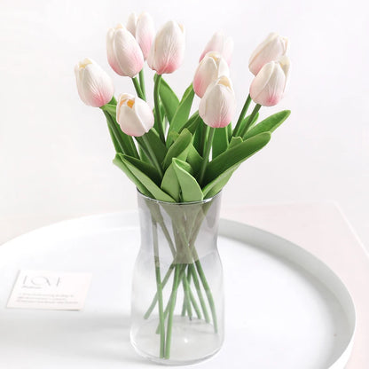 "Artificial Tulip Bouquet, 5/10 Pcs - Realistic PE Flowers for Home, Wedding, and Garden Decor"