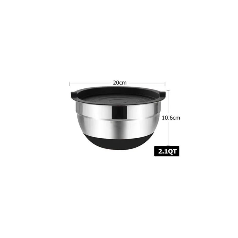 Set of Stainless Steel Mixing Bowls with Lids and Non-Slip Bases for Baking and Storage, LMETJMA JT227