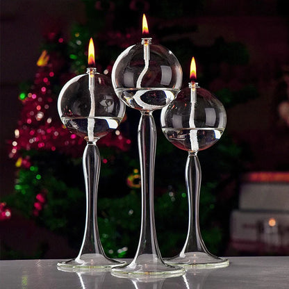 "Transparent Glass High Foot Candlestick for Oil Lamps and Candles – Rustic Wedding and Home Décor"