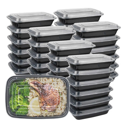 Disposable Black Plastic Food Containers with Lids – For Takeout, Salads, Sandwiches, and Storage"