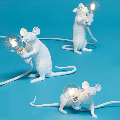 "Nordic Mouse LED Table Lamp – Stylish Resin Night Light for Home, Bedroom, and Desk Decor"