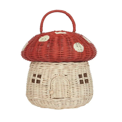 Rattan Woven Mushroom Basket – Portable Picnic & Toy Organizer for Kids