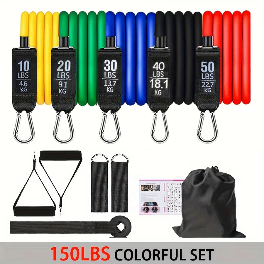 "Complete 5-Tube Resistance Band Set with Door Anchor, Handles, Ankle Straps & Fitness Stick – All-in-One Workout Solution"