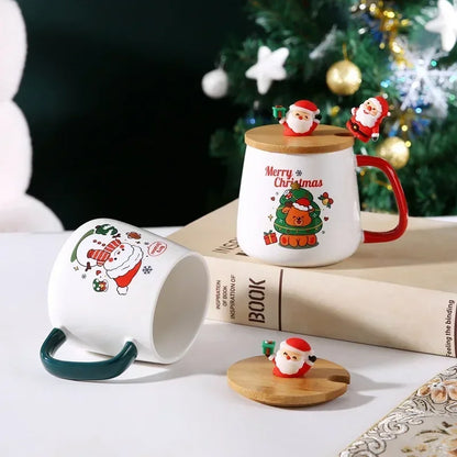 "Christmas Ceramic Mug Gift Set – Mug with Lid, Spoon, and Cup in Decorative Gift Box"