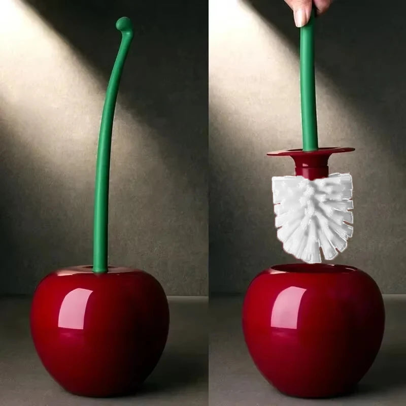 Creative Cherry Shape Red Toilet Brush and Holder Set for Bathroom Decor