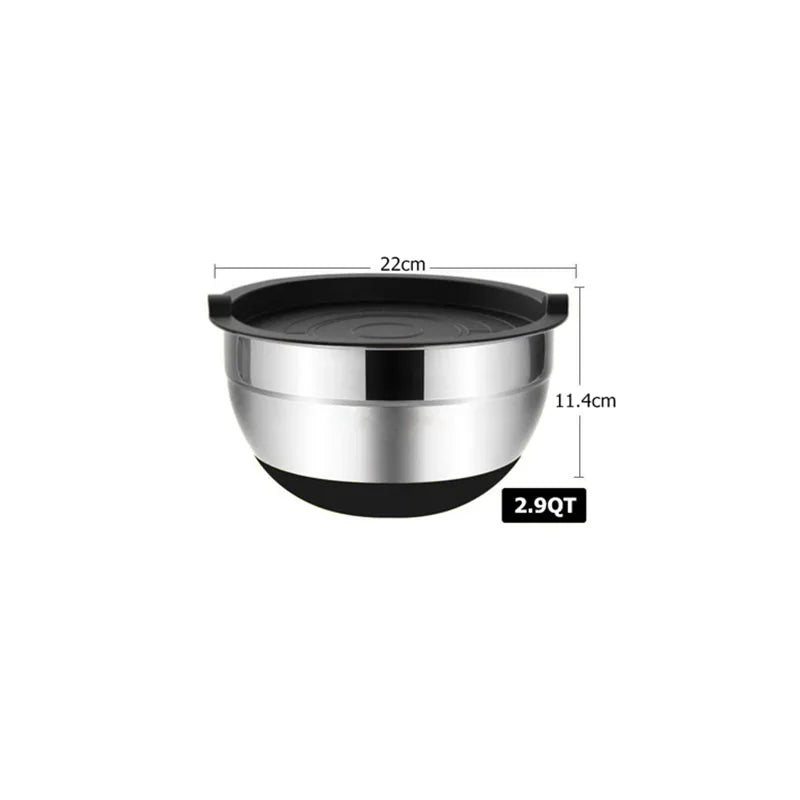 Set of Stainless Steel Mixing Bowls with Lids and Non-Slip Bases for Baking and Storage, LMETJMA JT227