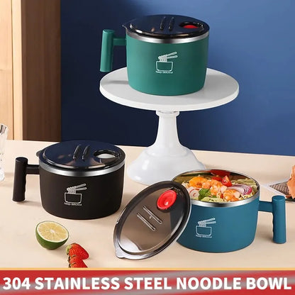 NoodleMate: Stainless Steel Instant Noodle Bowl with Drainage Lid