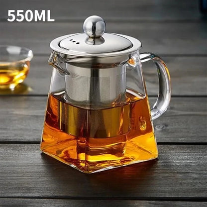 Elegant Glass Teapot with Stainless Steel Infuser – Premium Tea Brewing Set