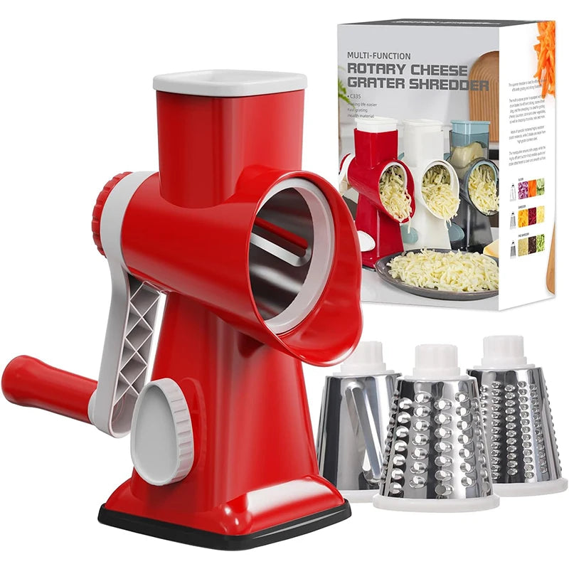 LMETJMA 3-in-1 Manual Cheese Grater and Vegetable Slicer