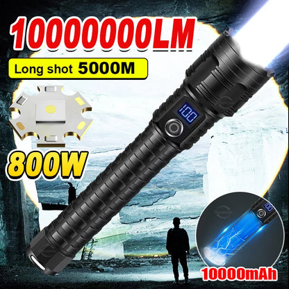 Ultra-Powerful 10000mAh LED Flashlight with 5000M Range and Type-C Rechargeable Battery