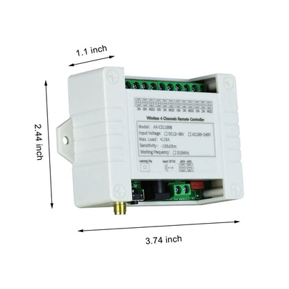 Smart Wireless 4-Channel Relay Switch 12V/24V/36V 10A with 433MHz RF Remote Control