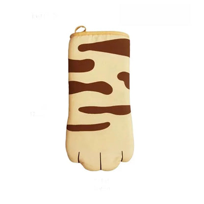 "Cute Cat Paw Long Cotton Oven Glove - Heat Resistant, Non-Slip Kitchen Baking Mitt"