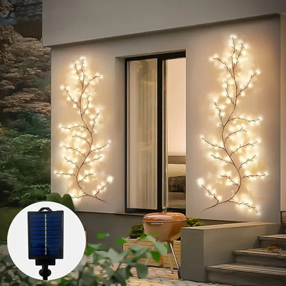 "Solar-Powered Rattan Branch String Lights with 72 LEDs for Home and Wedding Decor"