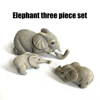 "Elephant Family Figurine Set: Mother and Two Babies Hanging Shelf Decor"