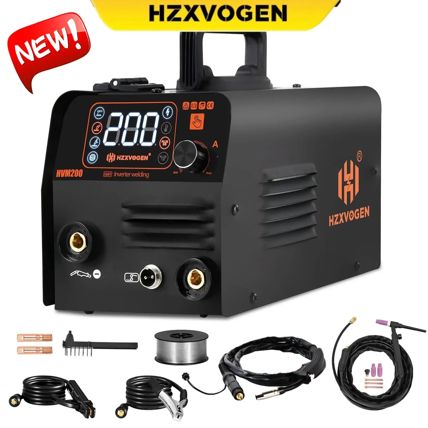 HZXVOGEN HVM200 3-in-1 MIG/TIG/MMA Welding Machine – Gasless & Inverter Welder for Iron Soldering