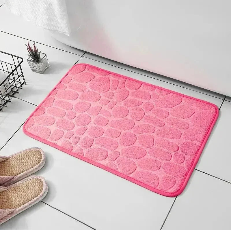 Memory Foam Non-Slip Velvet Cobblestone Floor Mat – Stylish Bathroom & Living Room Carpet