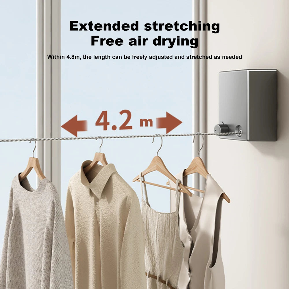 "Retractable Stainless Steel Clothesline – Space-Saving Wall-Mounted Drying Rack for Indoor & Outdoor Use"