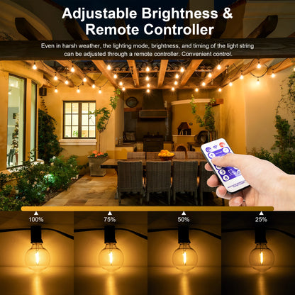 Solar-Powered G40 LED Outdoor String Lights with Shatterproof Bulbs – Weatherproof Patio and Backyard Lighting