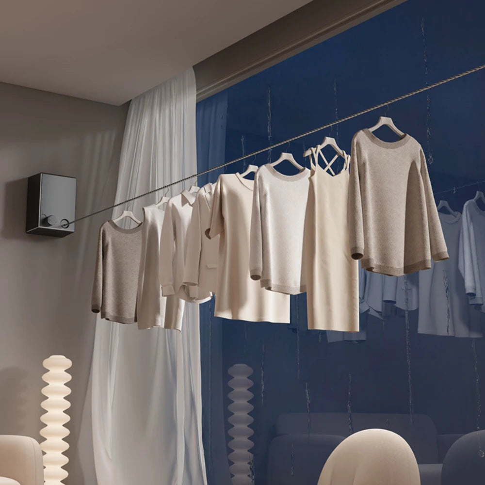 "Retractable Stainless Steel Clothesline – Space-Saving Wall-Mounted Drying Rack for Indoor & Outdoor Use"