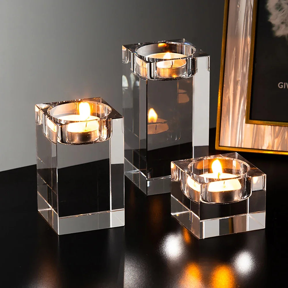 Modern Crystal Glass Candle Holders – Elegant Table Decorations for Dining, Weddings, and Special Occasions