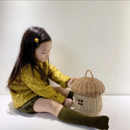 Rattan Woven Mushroom Basket – Portable Picnic & Toy Organizer for Kids