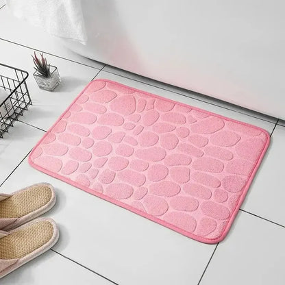 Memory Foam Non-Slip Velvet Cobblestone Floor Mat – Stylish Bathroom & Living Room Carpet