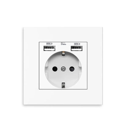 Universal EU Wall Socket with Dual USB Ports 5V 2.1A for Fast Charging