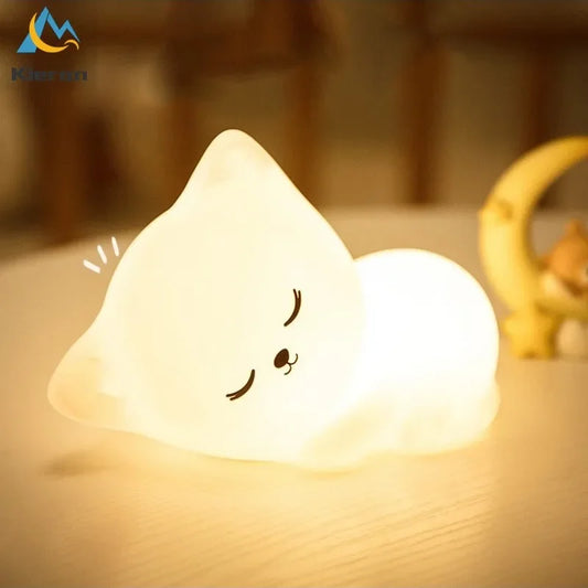 "Soft Silicone Cat LED Night Light – 7 Color USB Rechargeable Night Lamp for Kids and Babies"