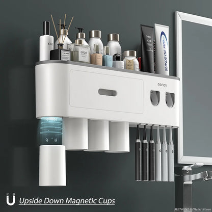 MENGNI Magnetic Toothbrush Holder with Toothpaste Dispenser