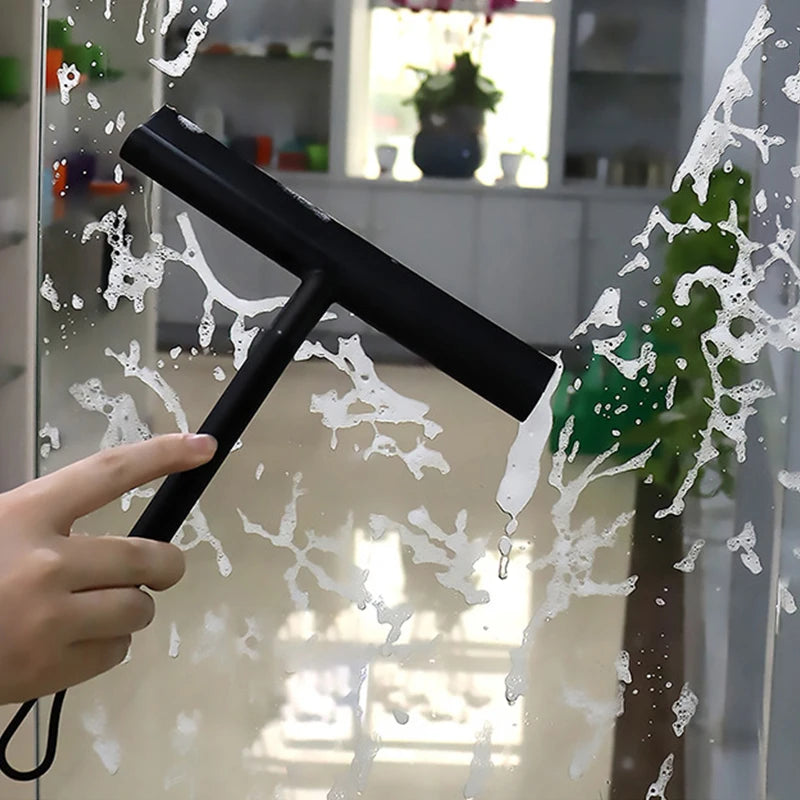 Household Glass Wiper with Silicone Blade – Bathroom, Car, and Window Squeegee Cleaner