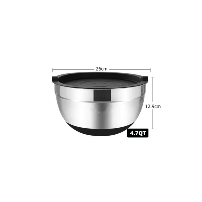 Set of Stainless Steel Mixing Bowls with Lids and Non-Slip Bases for Baking and Storage, LMETJMA JT227