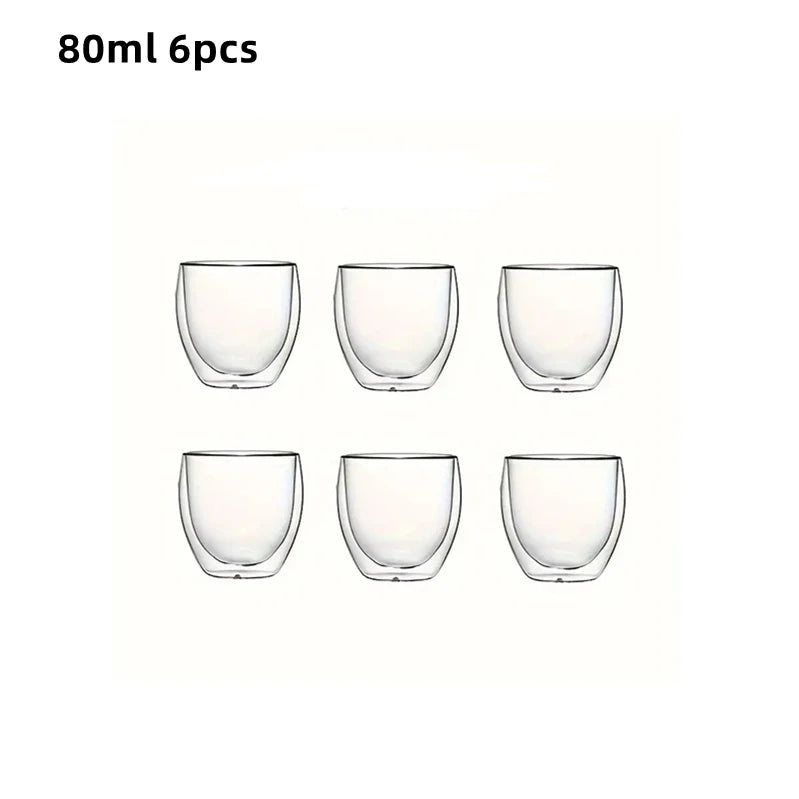 Double-Wall Insulated Glass Espresso Cups Set – Thermal Coffee Mugs for Tea, Juice, Milk, and Lattes"