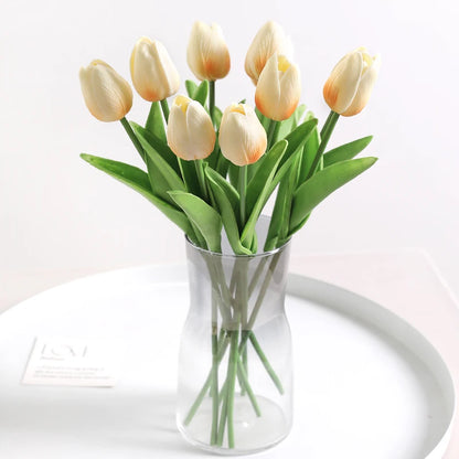 "Artificial Tulip Bouquet, 5/10 Pcs - Realistic PE Flowers for Home, Wedding, and Garden Decor"