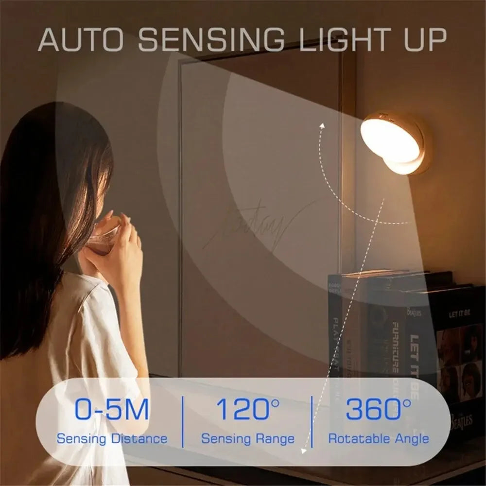 LED Motion Sensor Night Light with USB Charging for Bedside, Cabinet, and Wardrobe Lighting