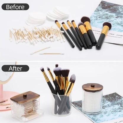 Clear Lid Bathroom Organizer Set – Qtip Holder, Cotton Ball & Swab Dispenser, Storage Jars