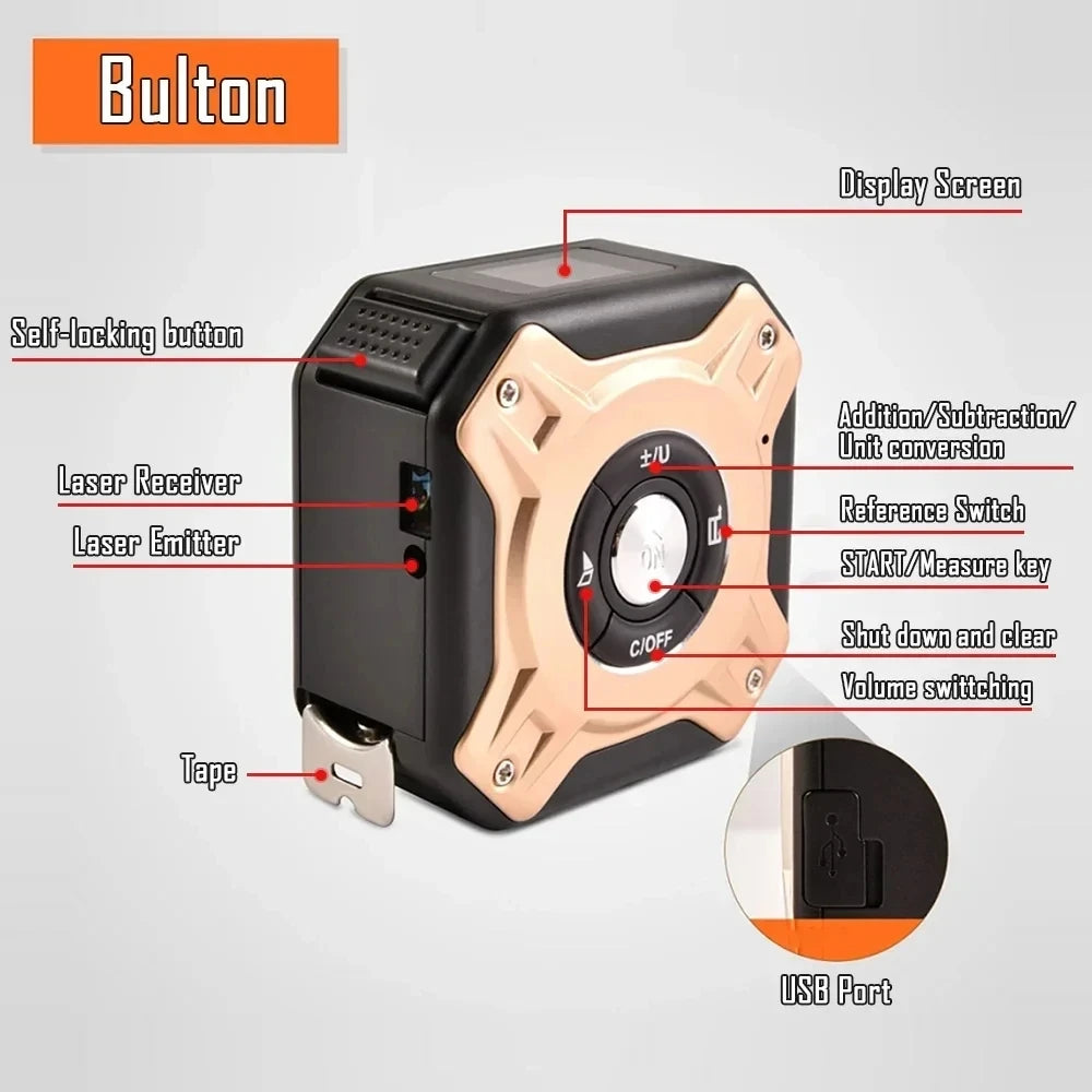 Multifunctional Laser Distance Meter 40/60M – 3-in-1 Digital Measuring Tool with 5m Steel Tape