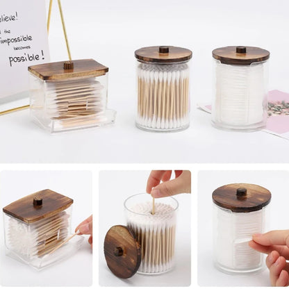 Clear Lid Bathroom Organizer Set – Qtip Holder, Cotton Ball & Swab Dispenser, Storage Jars