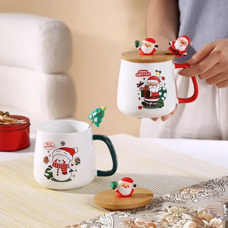 "Christmas Ceramic Mug Gift Set – Mug with Lid, Spoon, and Cup in Decorative Gift Box"