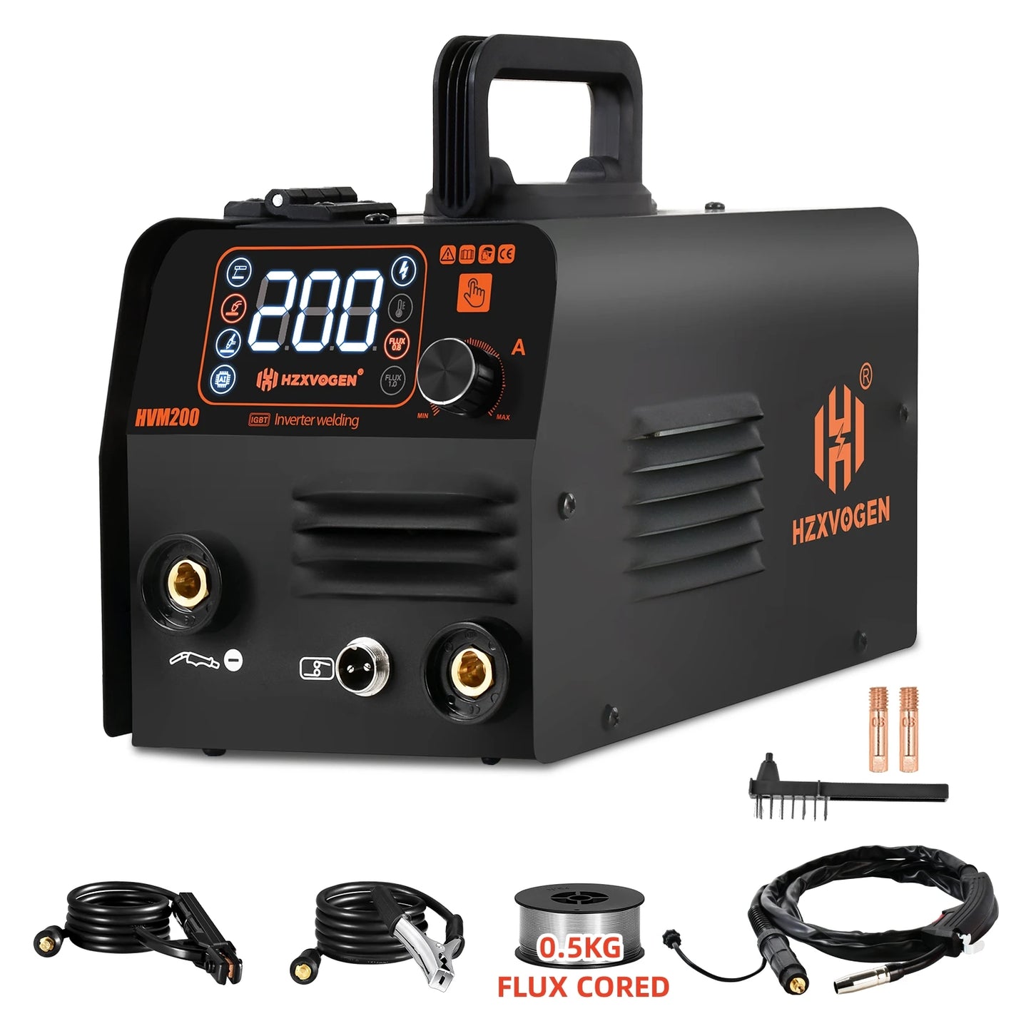 HZXVOGEN HVM200 3-in-1 MIG/TIG/MMA Welding Machine – Gasless & Inverter Welder for Iron Soldering