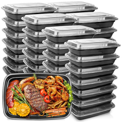 Disposable Black Plastic Food Containers with Lids – For Takeout, Salads, Sandwiches, and Storage"