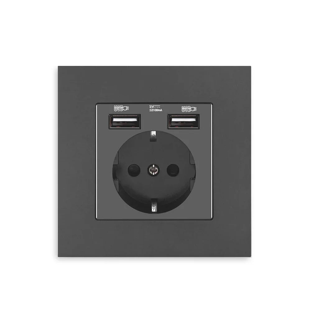 Universal EU Wall Socket with Dual USB Ports 5V 2.1A for Fast Charging