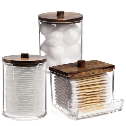 Clear Lid Bathroom Organizer Set – Qtip Holder, Cotton Ball & Swab Dispenser, Storage Jars