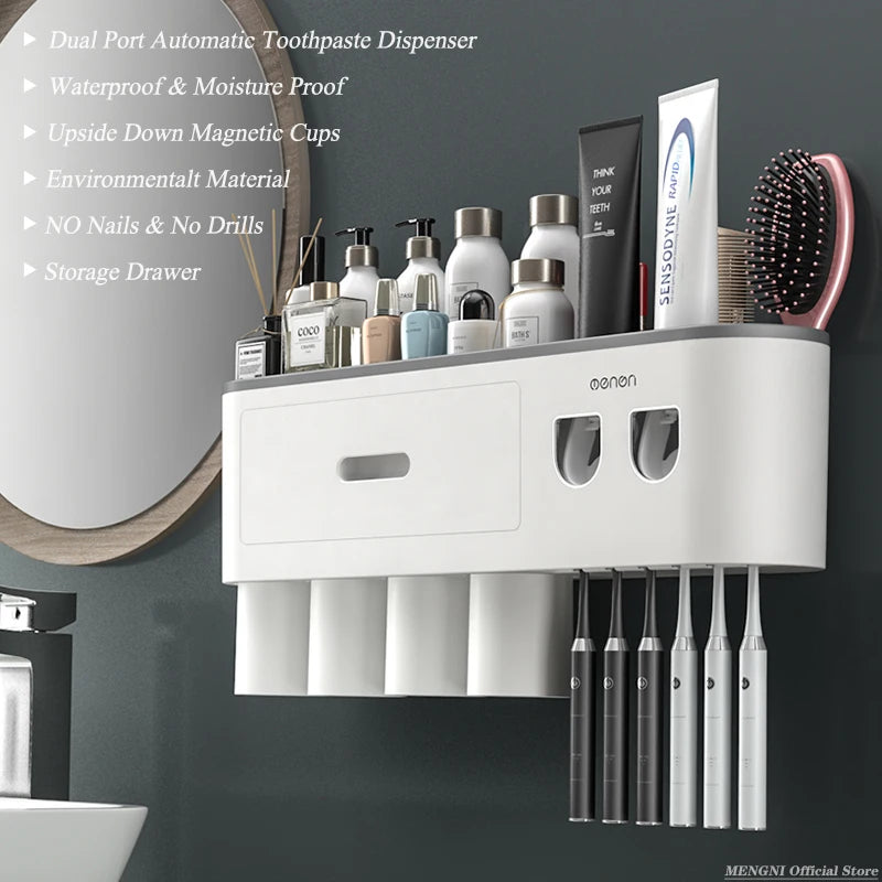 MENGNI Magnetic Toothbrush Holder with Toothpaste Dispenser