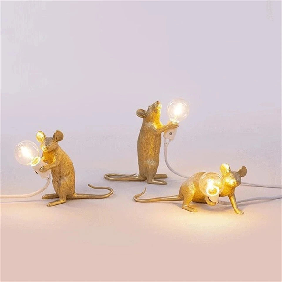 "Nordic Mouse LED Table Lamp – Stylish Resin Night Light for Home, Bedroom, and Desk Decor"