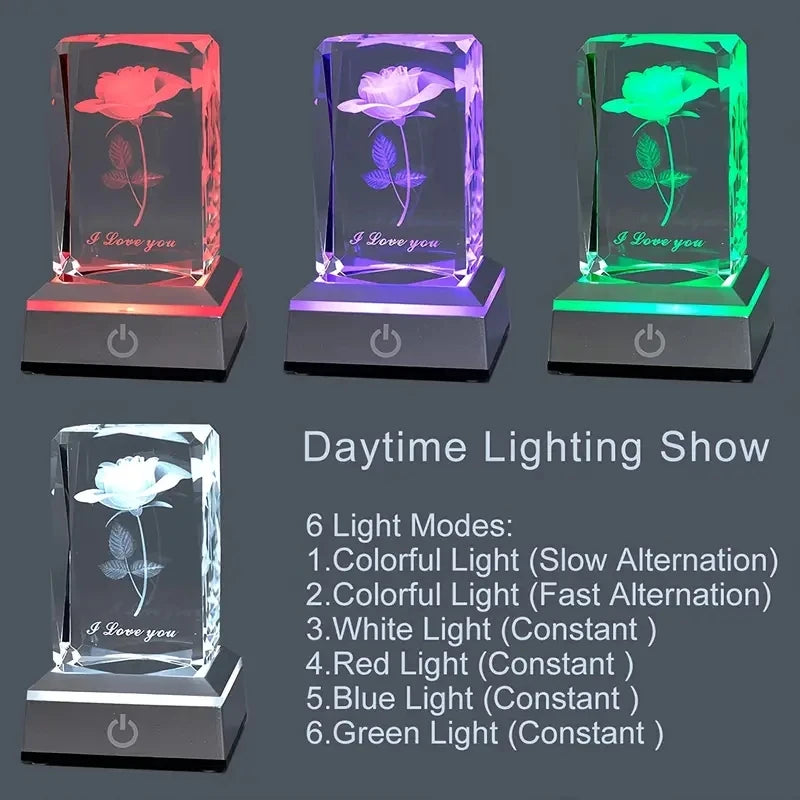 Rose Crystal LED Lamp – Colorful Night Light for Romantic Gifts and Special Occasions"