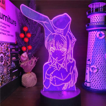 Illusion Anime LED Nightlight - Bunny Girl Senpai Mai Sakurajima Multi-Color Lamp