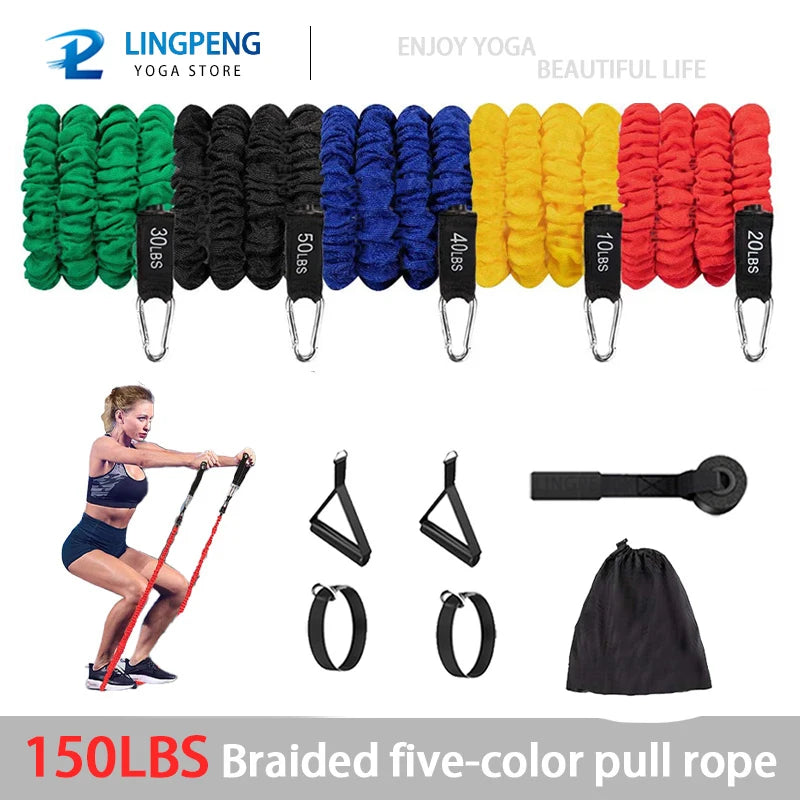 "Complete 5-Tube Resistance Band Set with Door Anchor, Handles, Ankle Straps & Fitness Stick – All-in-One Workout Solution"