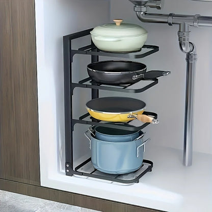 Adjustable Stainless Steel Pot and Pan Organizer – Multi-Layer Kitchen Storage Rack